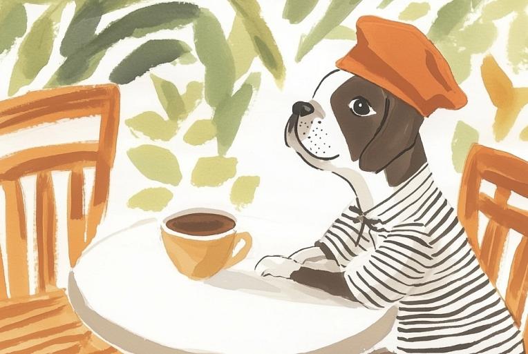 Hond zittend aan tafel