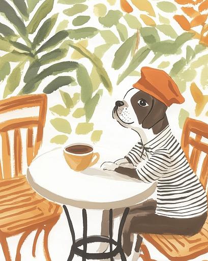 Hond zittend aan tafel