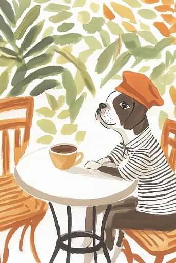 Hond zittend aan tafel