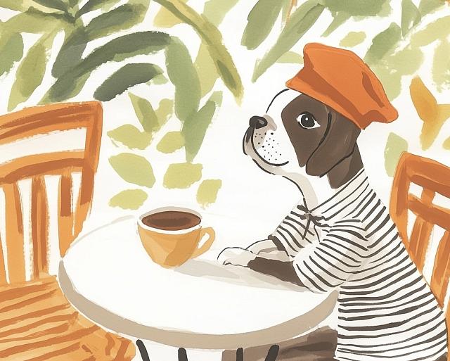 Hond zittend aan tafel