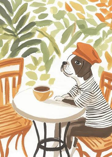 Hond zittend aan tafel
