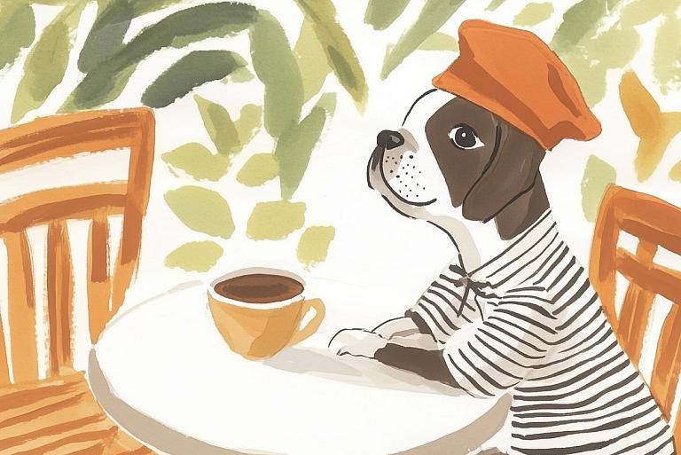 Hond zittend aan tafel