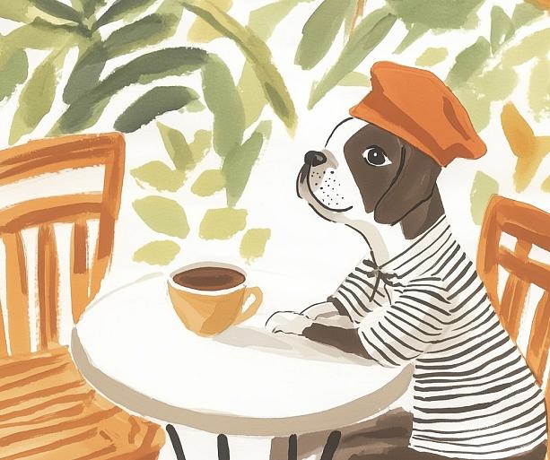 Hond zittend aan tafel