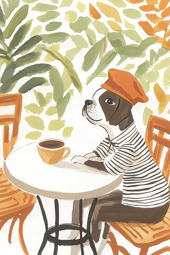 Hond zittend aan tafel