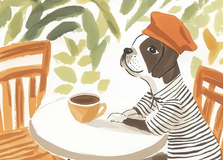 Hond zittend aan tafel