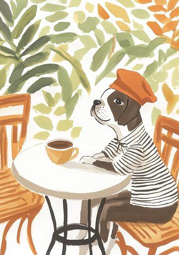 Hond zittend aan tafel