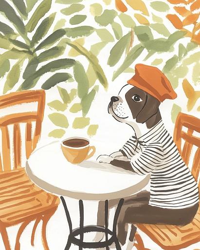 Hond zittend aan tafel