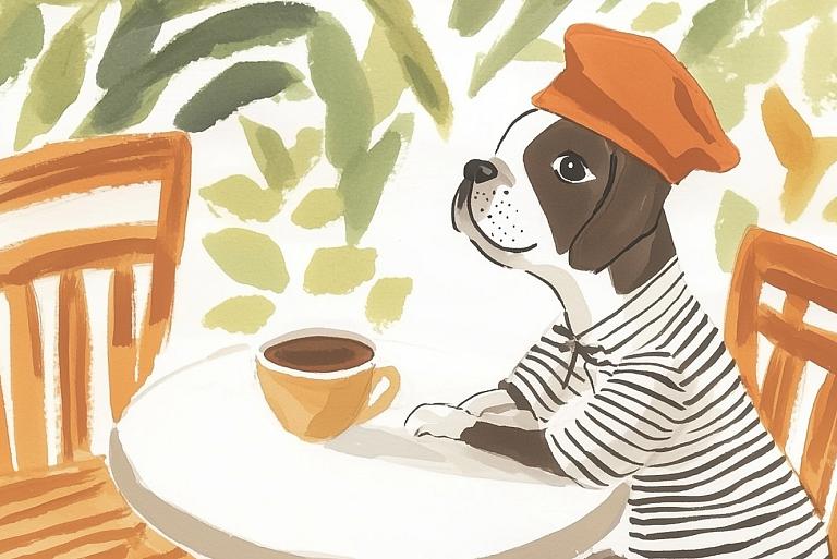 Hond zittend aan tafel