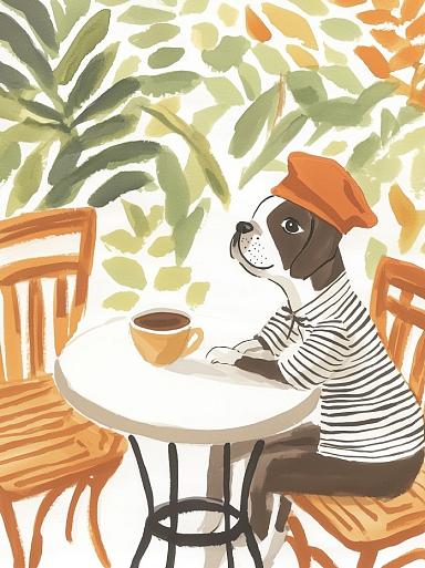 Hond zittend aan tafel