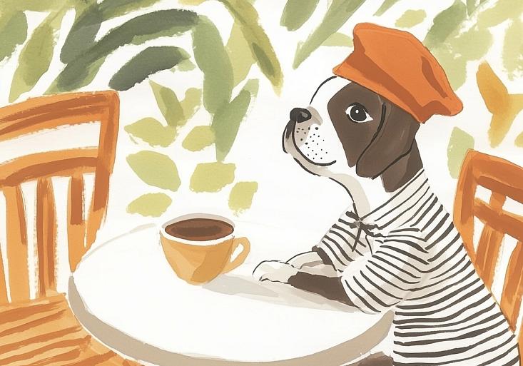 Hond zittend aan tafel