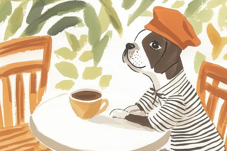 Hond zittend aan tafel