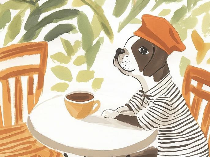 Hond zittend aan tafel