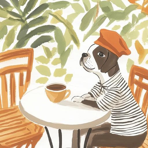 Hond zittend aan tafel