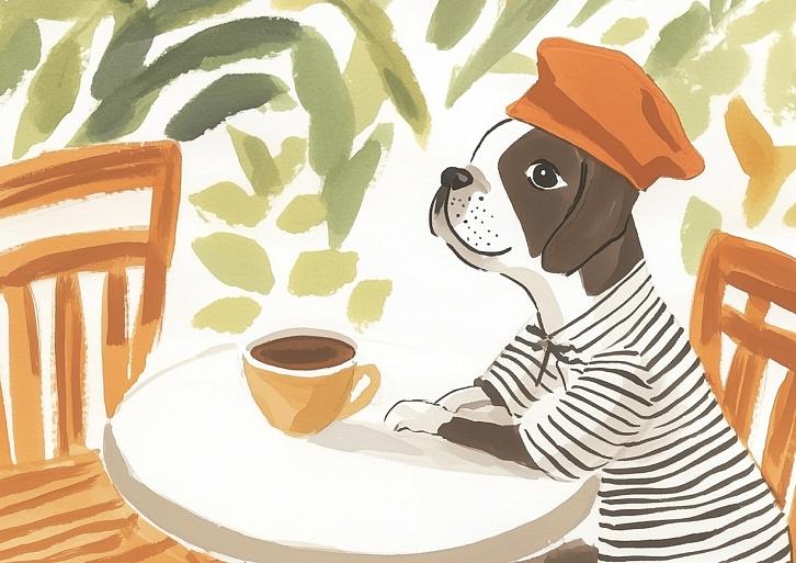 Hond zittend aan tafel