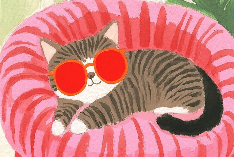 Relaxende kat met zonnebril