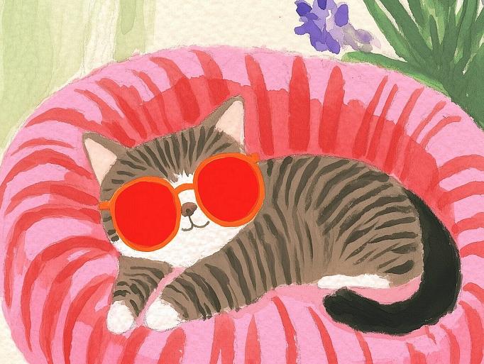 Relaxende kat met zonnebril