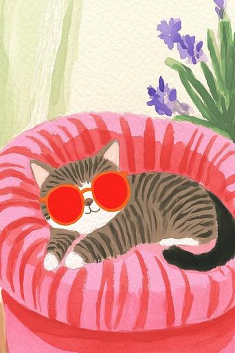 Relaxende kat met zonnebril