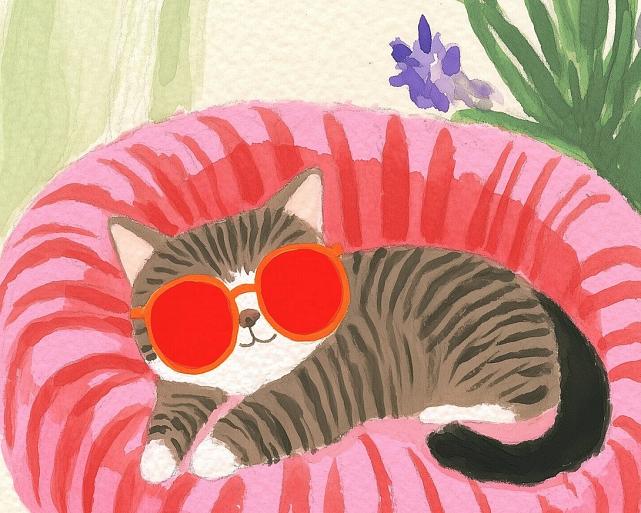 Relaxende kat met zonnebril