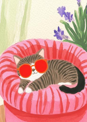 Relaxende kat met zonnebril