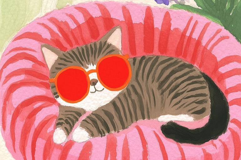 Relaxende kat met zonnebril
