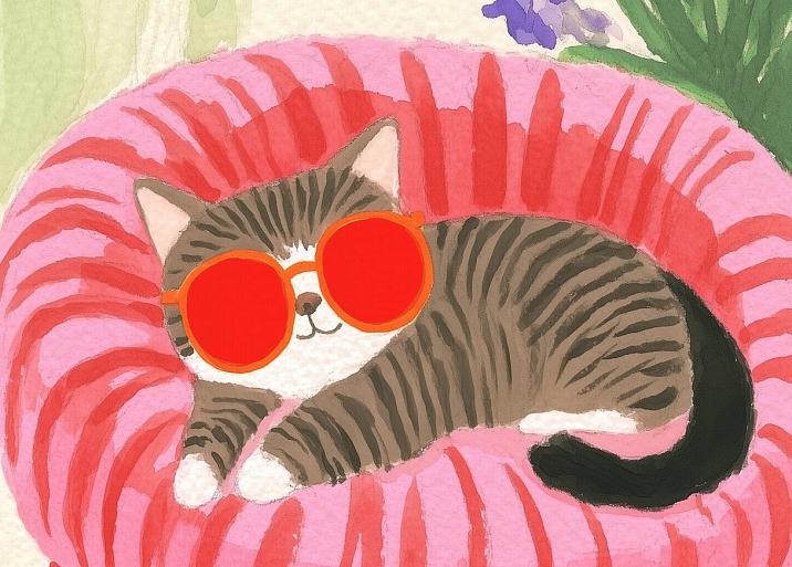 Relaxende kat met zonnebril