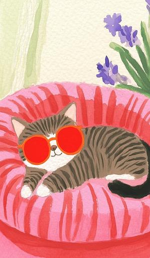 Relaxende kat met zonnebril