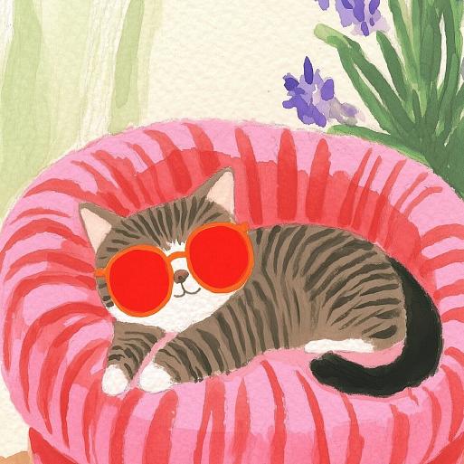 Relaxende kat met zonnebril