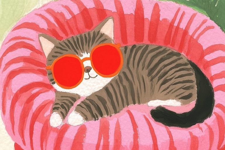 Relaxende kat met zonnebril
