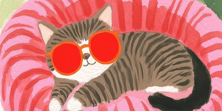 Relaxende kat met zonnebril