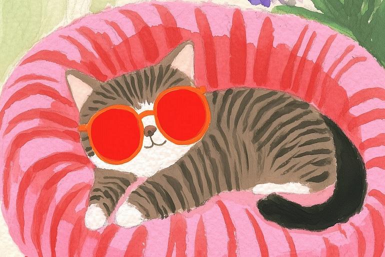 Relaxende kat met zonnebril