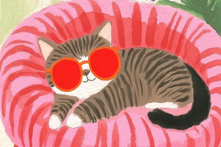 Relaxende kat met zonnebril