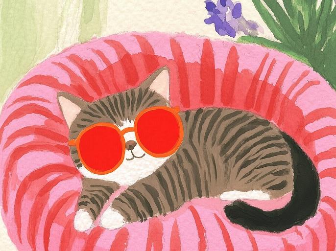 Relaxende kat met zonnebril