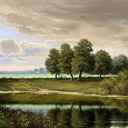 Olieverfschilderij met landschap