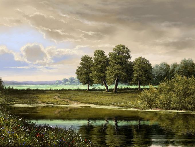 Olieverfschilderij met landschap