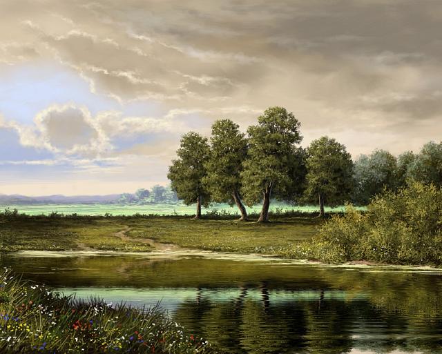 Olieverfschilderij met landschap