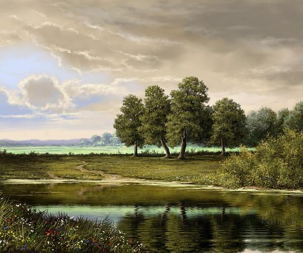 Olieverfschilderij met landschap