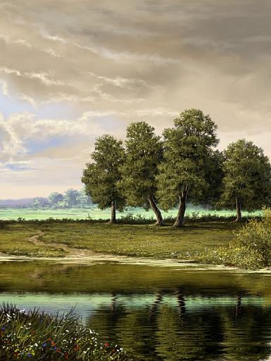 Olieverfschilderij met landschap