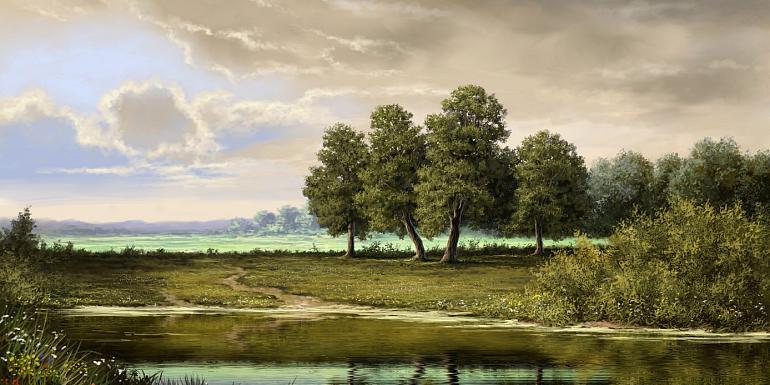 Olieverfschilderij met landschap