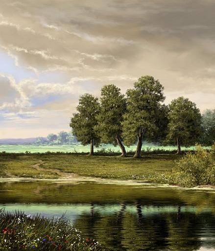 Olieverfschilderij met landschap