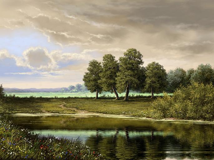 Olieverfschilderij met landschap
