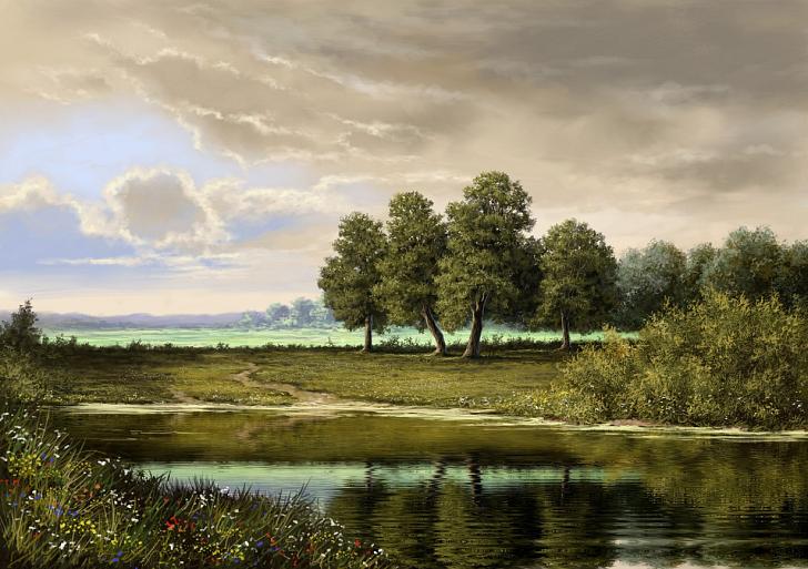 Olieverfschilderij met landschap