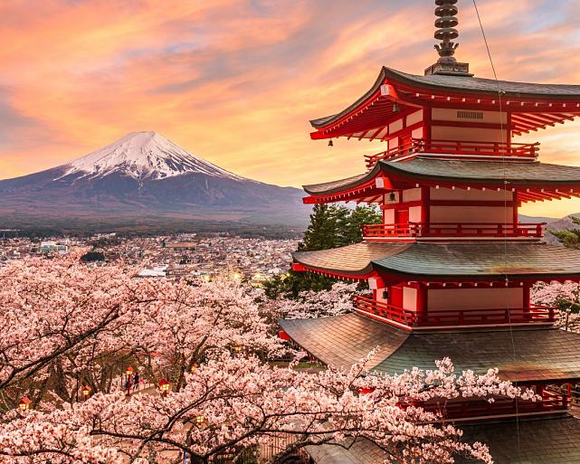 Berg Fuji en de Vredespagode, Japan