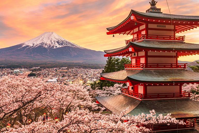 Berg Fuji en de Vredespagode, Japan