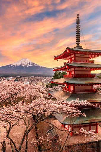 Berg Fuji en de Vredespagode, Japan