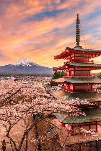 Berg Fuji en de Vredespagode, Japan