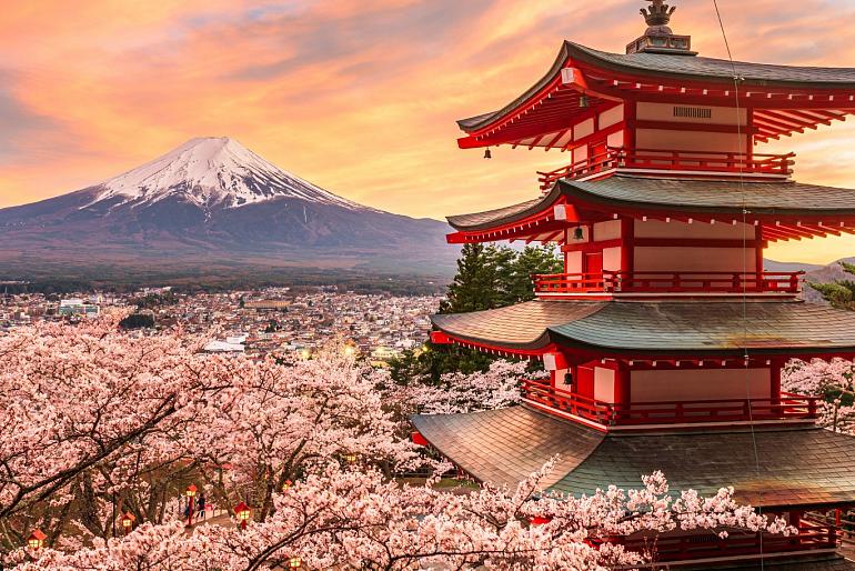 Berg Fuji en de Vredespagode, Japan