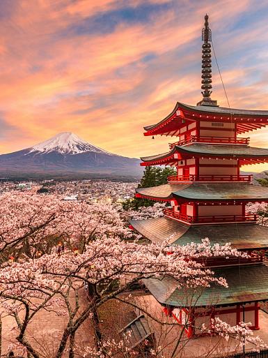 Berg Fuji en de Vredespagode, Japan