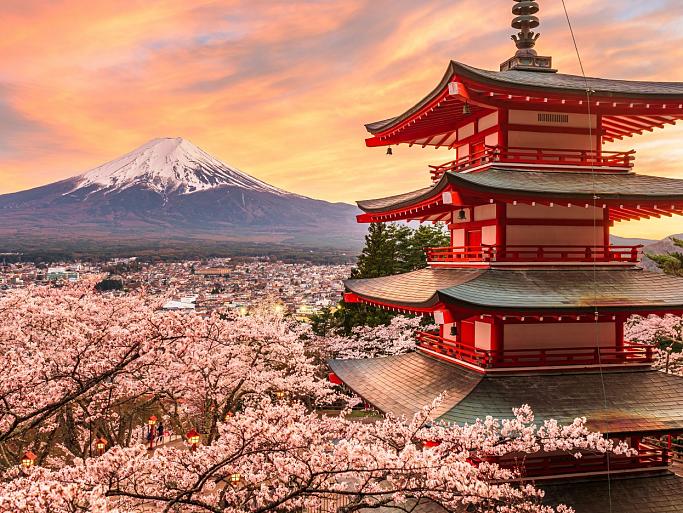 Berg Fuji en de Vredespagode, Japan