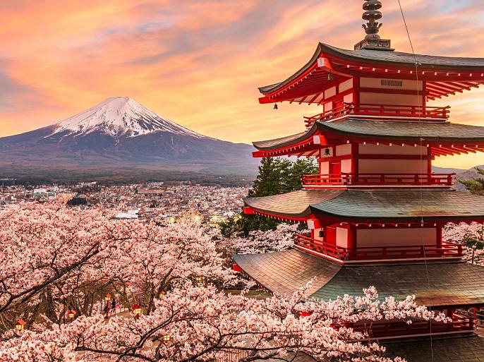 Berg Fuji en de Vredespagode, Japan