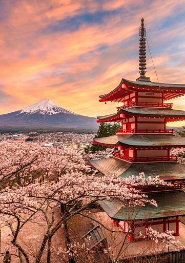 Berg Fuji en de Vredespagode, Japan